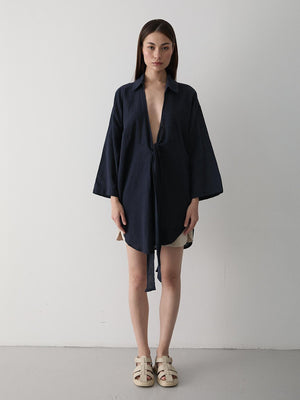 Lacivert Flam Keten Kimono Gömlek