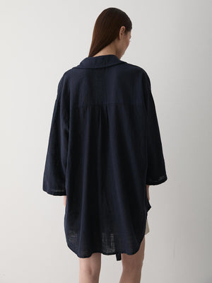 Lacivert Flam Keten Kimono Gömlek