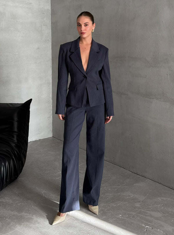 Lacivert Kol Pens Ve Belden Oturtmalı İkili Takım