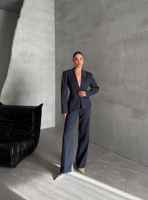 Lacivert Kol Pens Ve Belden Oturtmalı İkili Takım