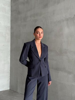 Lacivert Kol Pens Ve Belden Oturtmalı İkili Takım