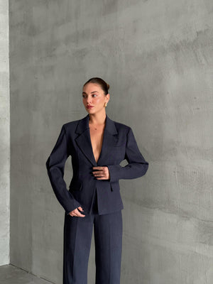 Lacivert Kol Pens Ve Belden Oturtmalı İkili Takım