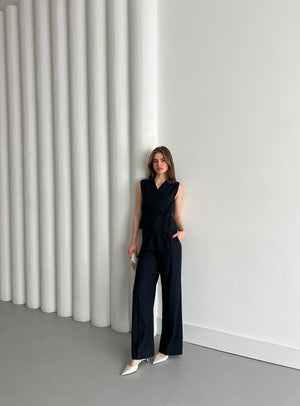 Lacivert Kruvaze Yaka Yelek Pantolon Takım