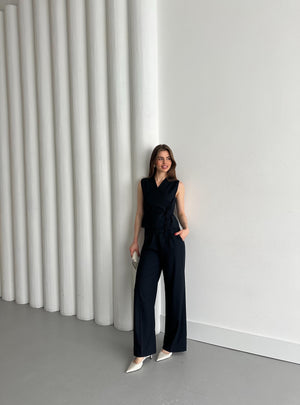 Lacivert Kruvaze Yaka Yelek Pantolon Takım