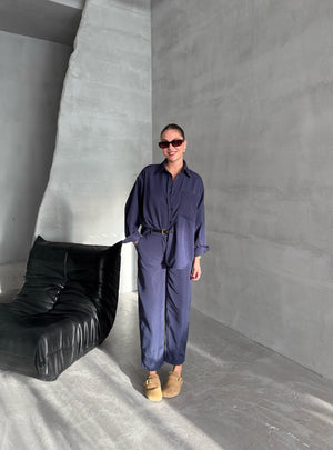 Lacivert Merlin Kemerli Gömlek Pantolon Takım