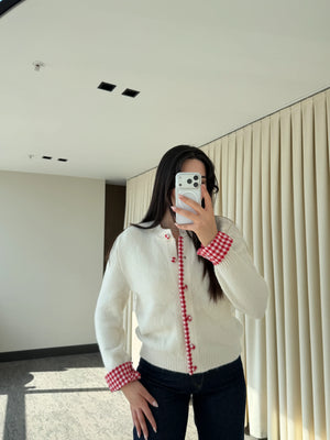 Krem Pötikare Detaylı Triko Hırka - 251082