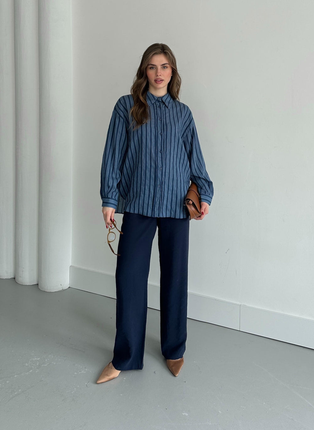 Lacivert Şeritli Gömlek
