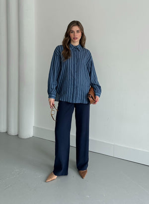 Lacivert Şeritli Gömlek