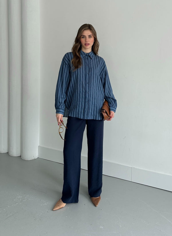 Lacivert Şeritli Gömlek