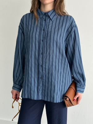 Lacivert Şeritli Gömlek