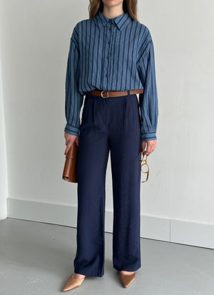 Lacivert Şeritli Gömlek