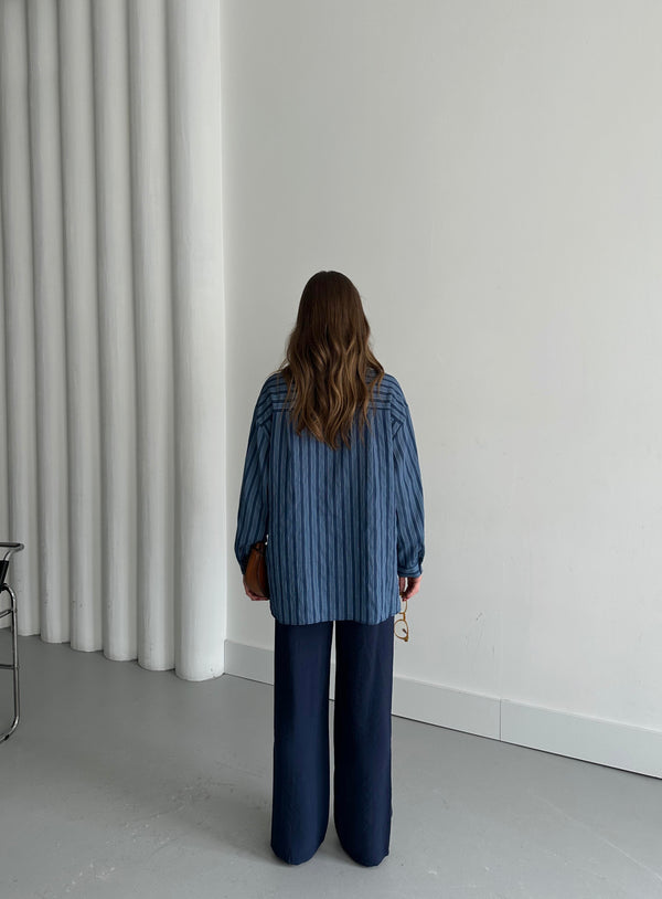 Lacivert Şeritli Gömlek