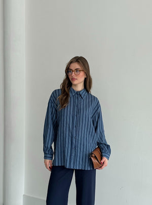 Lacivert Şeritli Gömlek