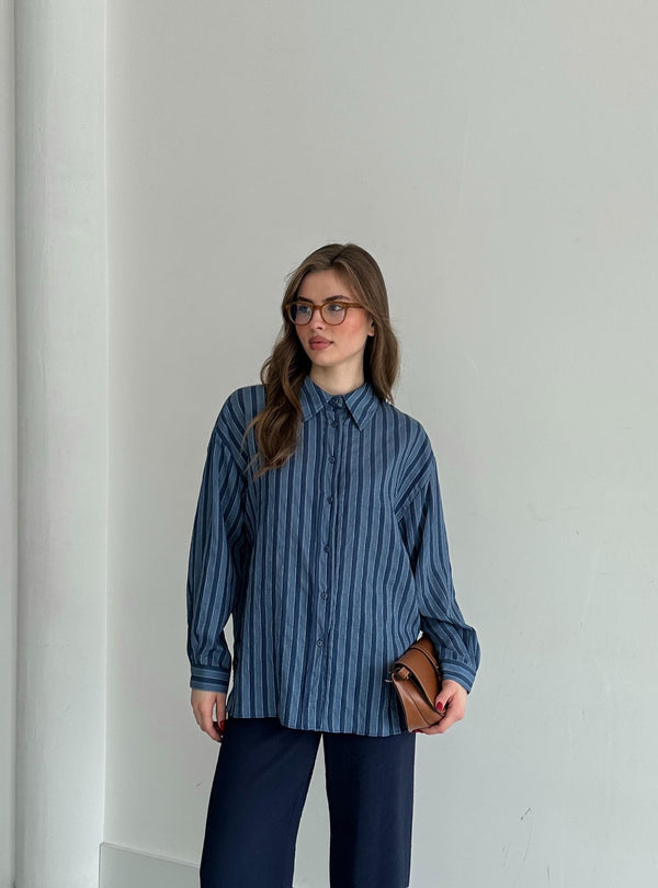 Lacivert Şeritli Gömlek