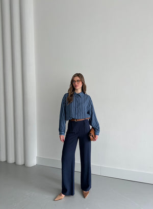 Lacivert Şeritli Gömlek