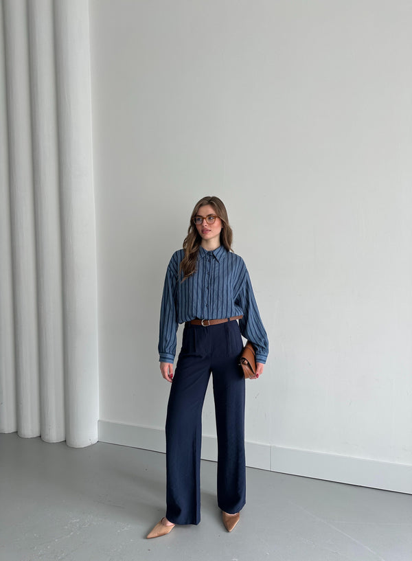 Lacivert Şeritli Gömlek