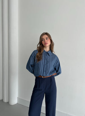 Lacivert Şeritli Gömlek