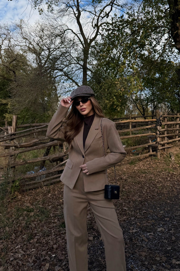 Camel Tek Düğmeli Ceket Pantolon Takım - 9480