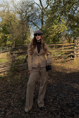 Camel Tek Düğmeli Ceket Pantolon Takım - 9480