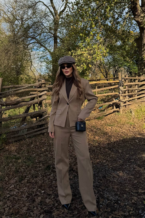 Camel Tek Düğmeli Ceket Pantolon Takım - 9480