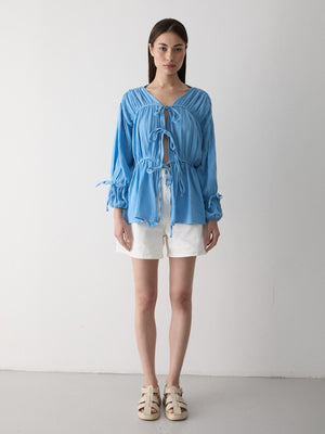 Mavi %100 Pamuk Kolu Lastikli Müslin Gömlek