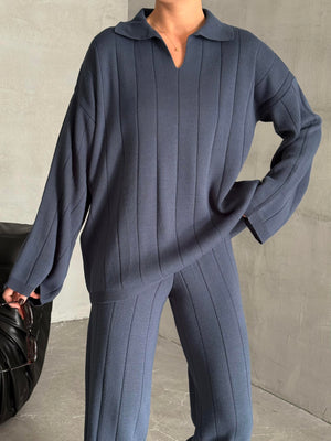 Mavi Freya Polo Yaka Fitilli Triko Takım