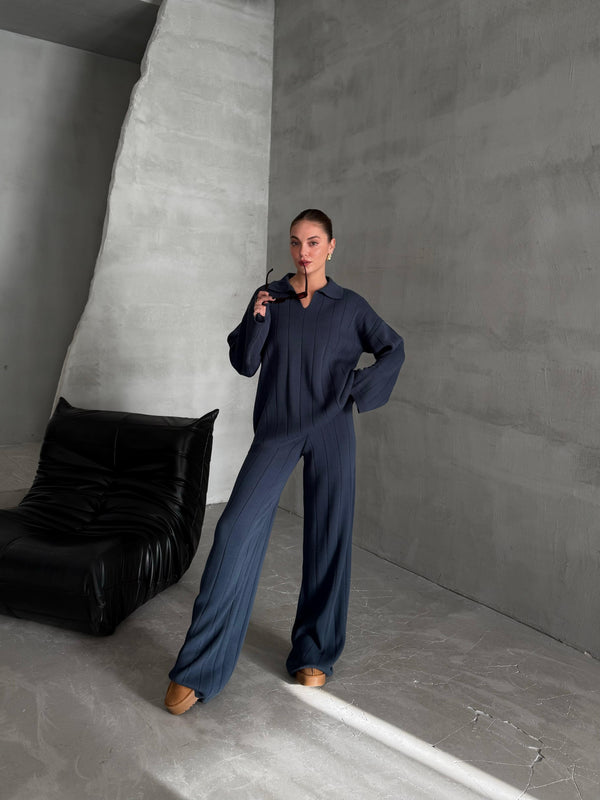 Mavi Freya Polo Yaka Fitilli Triko Takım