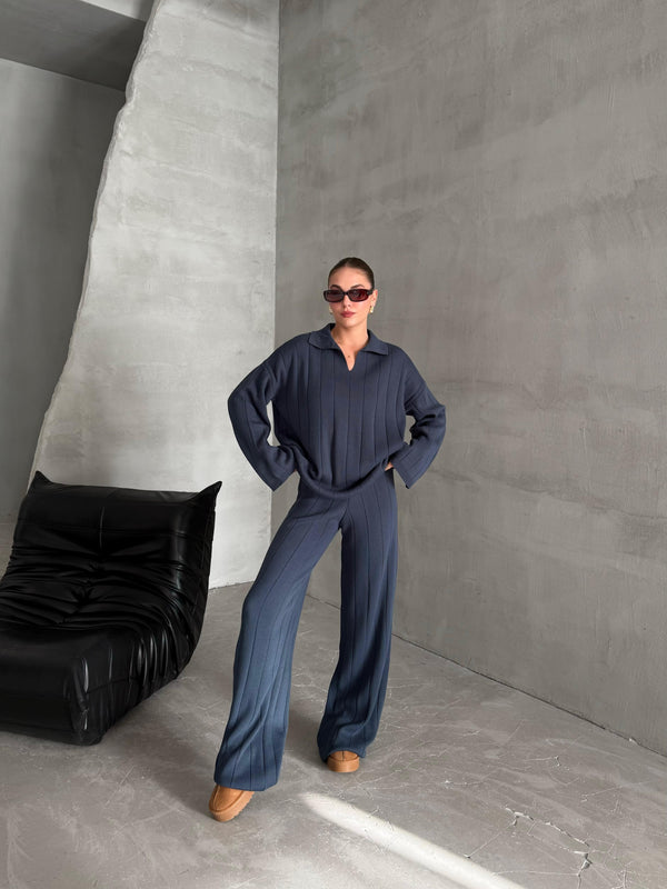 Mavi Freya Polo Yaka Fitilli Triko Takım