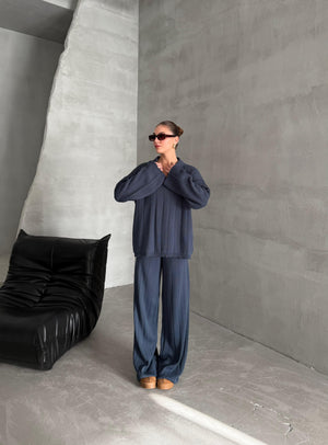 Mavi Freya Polo Yaka Fitilli Triko Takım