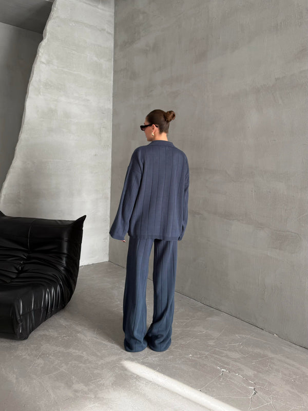 Mavi Freya Polo Yaka Fitilli Triko Takım