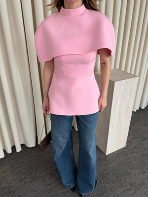 Pembe Pelerinli Straplez Bluz - 1101