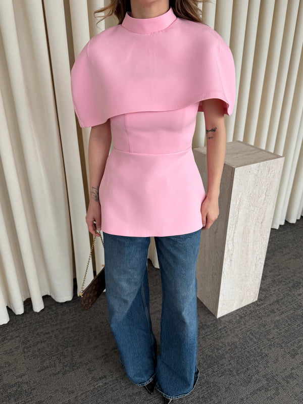 Pembe Pelerinli Straplez Bluz - 1101