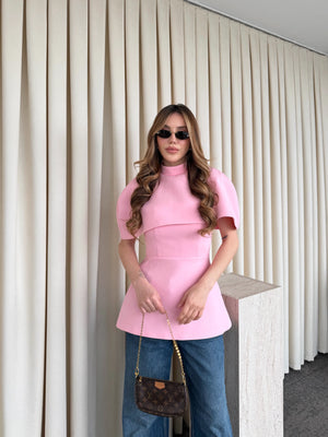 Pembe Pelerinli Straplez Bluz - 1101