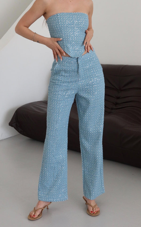 Mavi Pullu Kot Pantolon