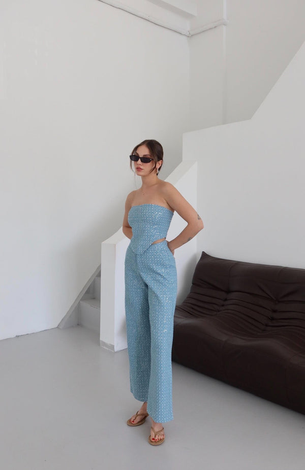 Mavi Pullu Kot Pantolon