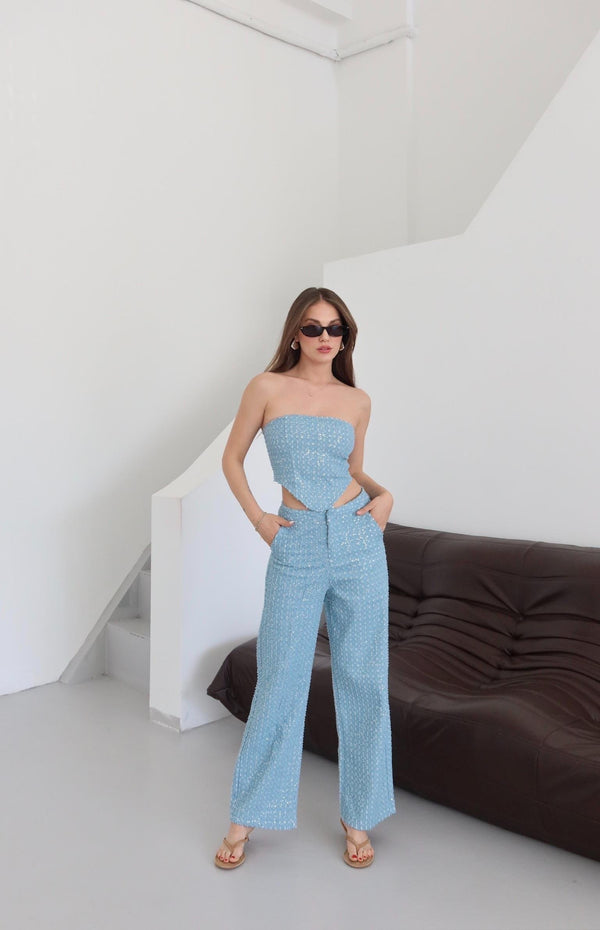 Mavi Pullu Kot Pantolon