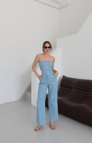 Mavi Pullu Kot Pantolon