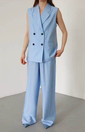 Mavi Siyah Düğmeli Yelek Pantolon Takım