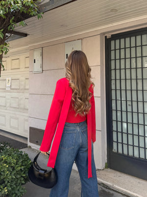 Kırmızı Vatkalı Fularlı Ceket - 85175