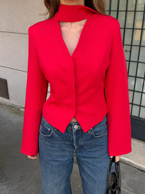 Kırmızı Vatkalı Fularlı Ceket - 85175