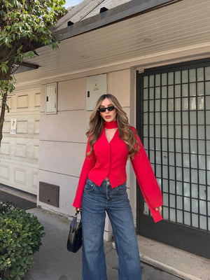 Kırmızı Vatkalı Fularlı Ceket - 85175