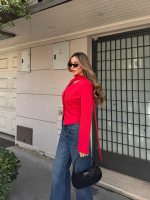 Kırmızı Vatkalı Fularlı Ceket - 85175