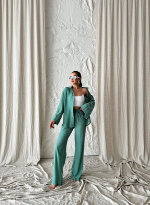 Mint Dokulu Gömlekli Pantolon Takım