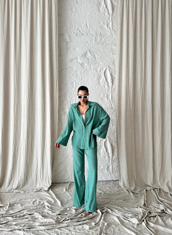 Mint Dokulu Gömlekli Pantolon Takım