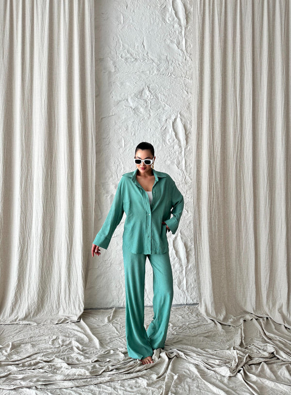 Mint Dokulu Gömlekli Pantolon Takım