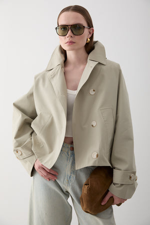 Mint Kapüşonlu Kısa Trençkot - 7003