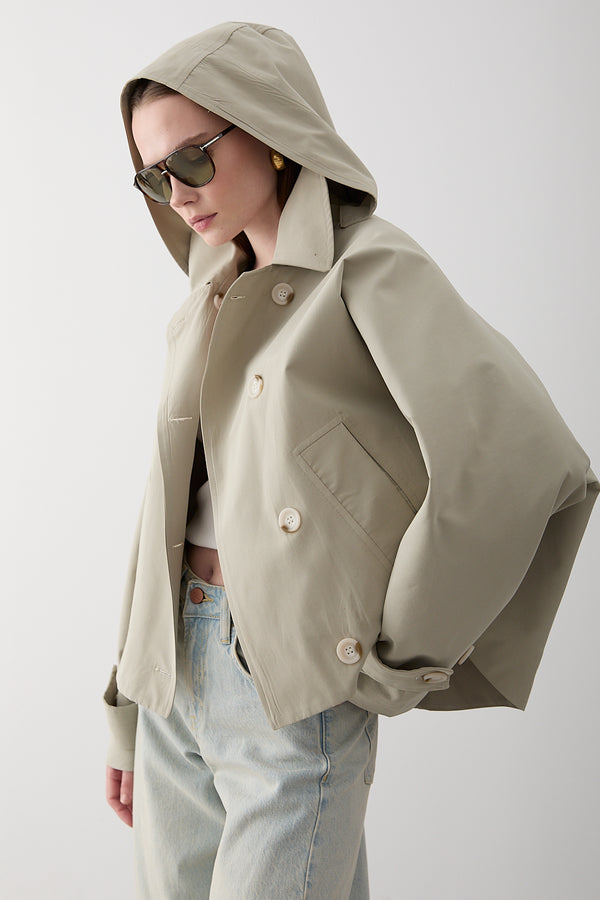 Mint Kapüşonlu Kısa Trençkot - 7003