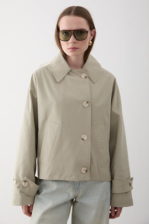 Mint Kapüşonlu Kısa Trençkot - 7003