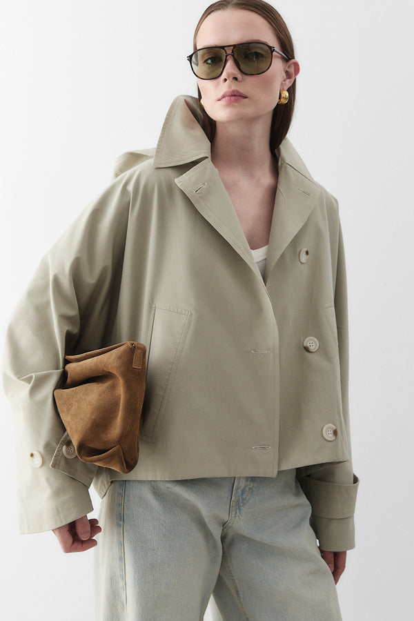 Mint Kapüşonlu Kısa Trençkot - 7003