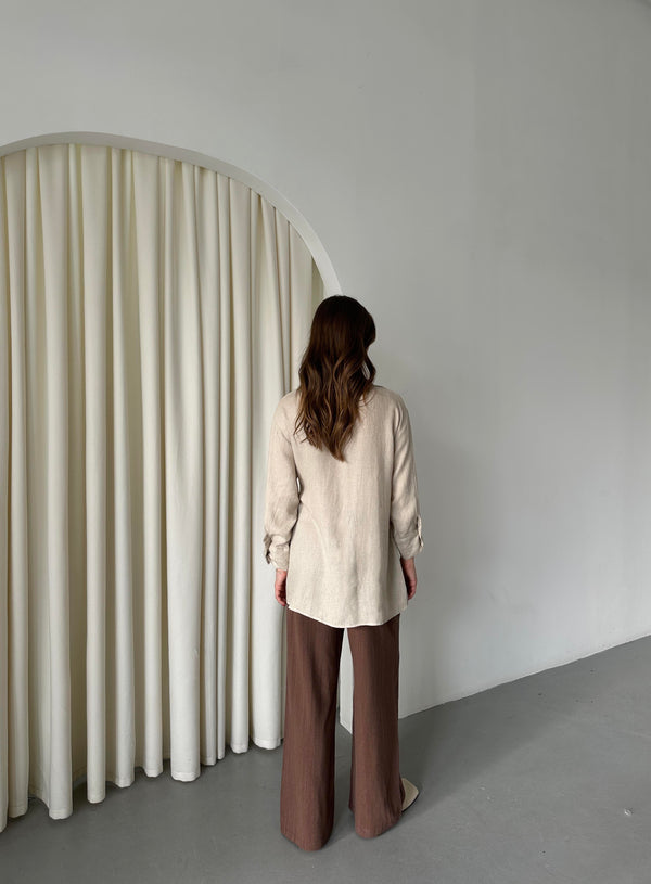 Natural %100 Pamuk Çapraz Düğmeli Beli Kemerli Gömlek